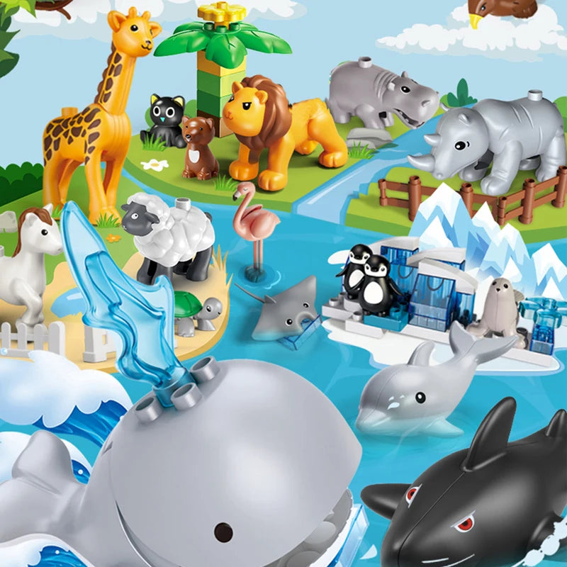 8pcs/7pcs/6pcs Animal Building Blocks Set Educational Creative Construction Toys Animal Design Toys Large Animal Blocks Kid Gift