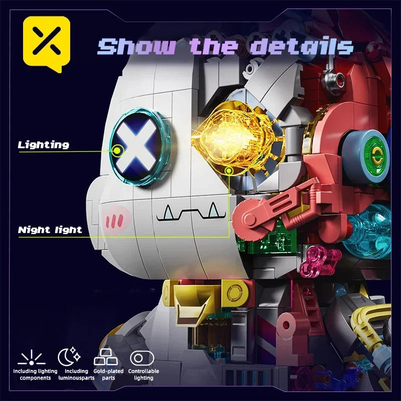 1377PCS Building Blocks LED Light Up Robot Rabbit Model Creative DIY Animal Kids Toy Gifts Adults Home Desk Decor Rabbit Bricks