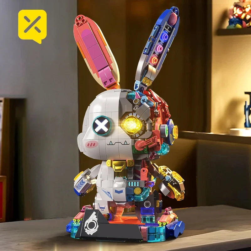 1377PCS Building Blocks LED Light Up Robot Rabbit Model Creative DIY Animal Kids Toy Gifts Adults Home Desk Decor Rabbit Bricks